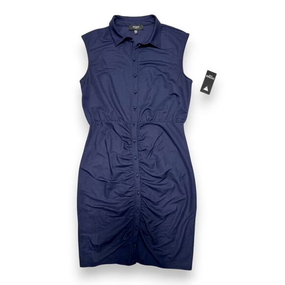 NWT GUESS Navy Blue Sleeveless Polo Dress W/ Front Ruching Detail Size 4 - Picture 1 of 10